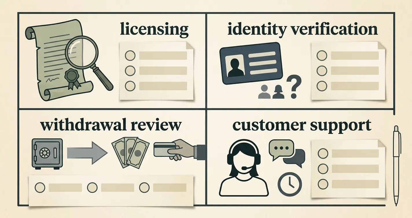 Checklist covering licence, verification, withdrawals and support for UK casino decisions